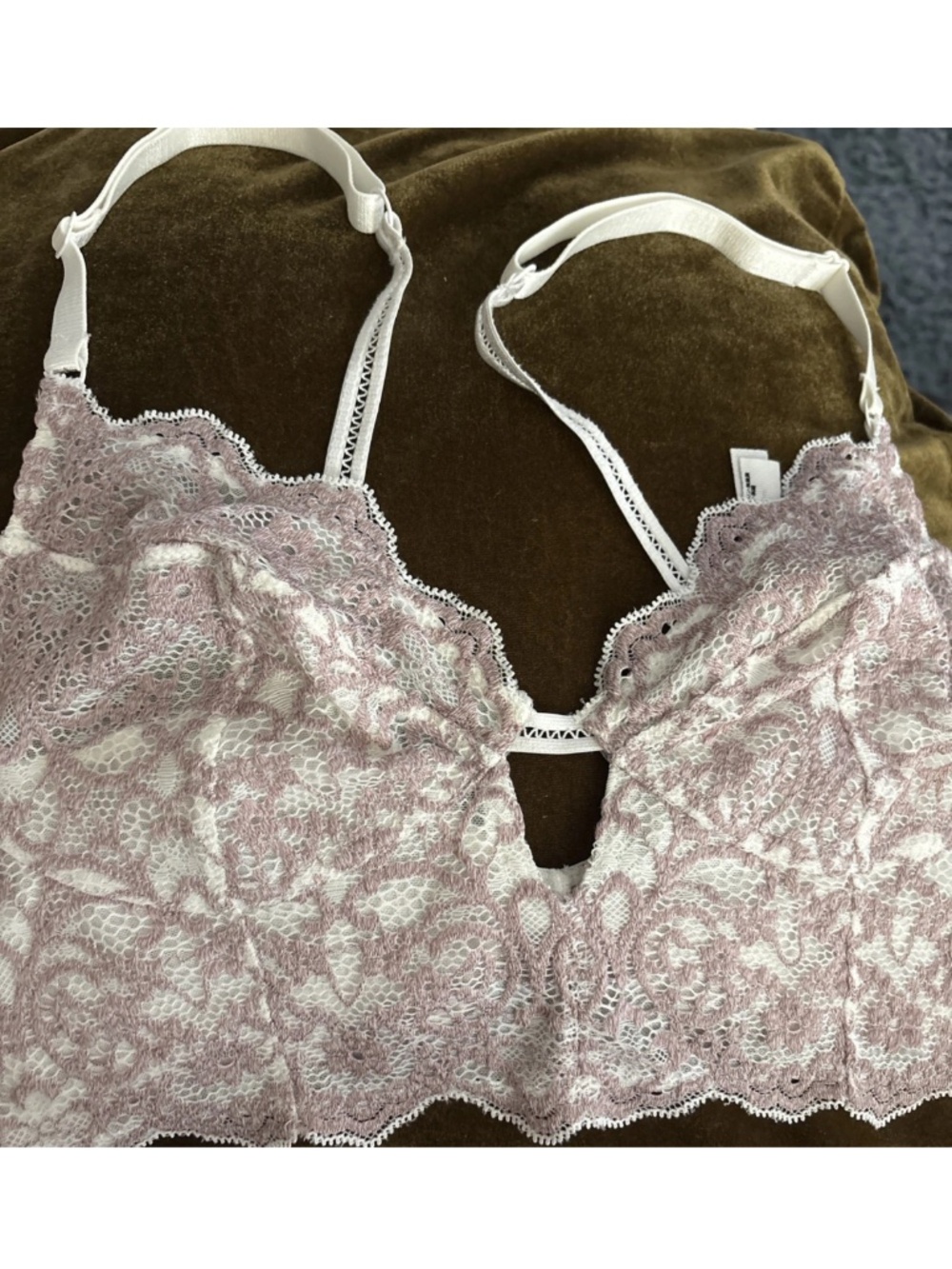 Free People FP Bralette Large Lace Boho Festival Top floral white lavender